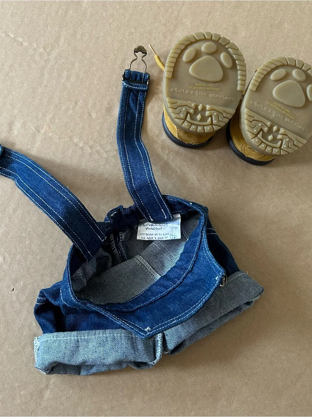 Build a Bear Denim Overall Shorts and Shoes Set Stuffed Animal Plush Clothing